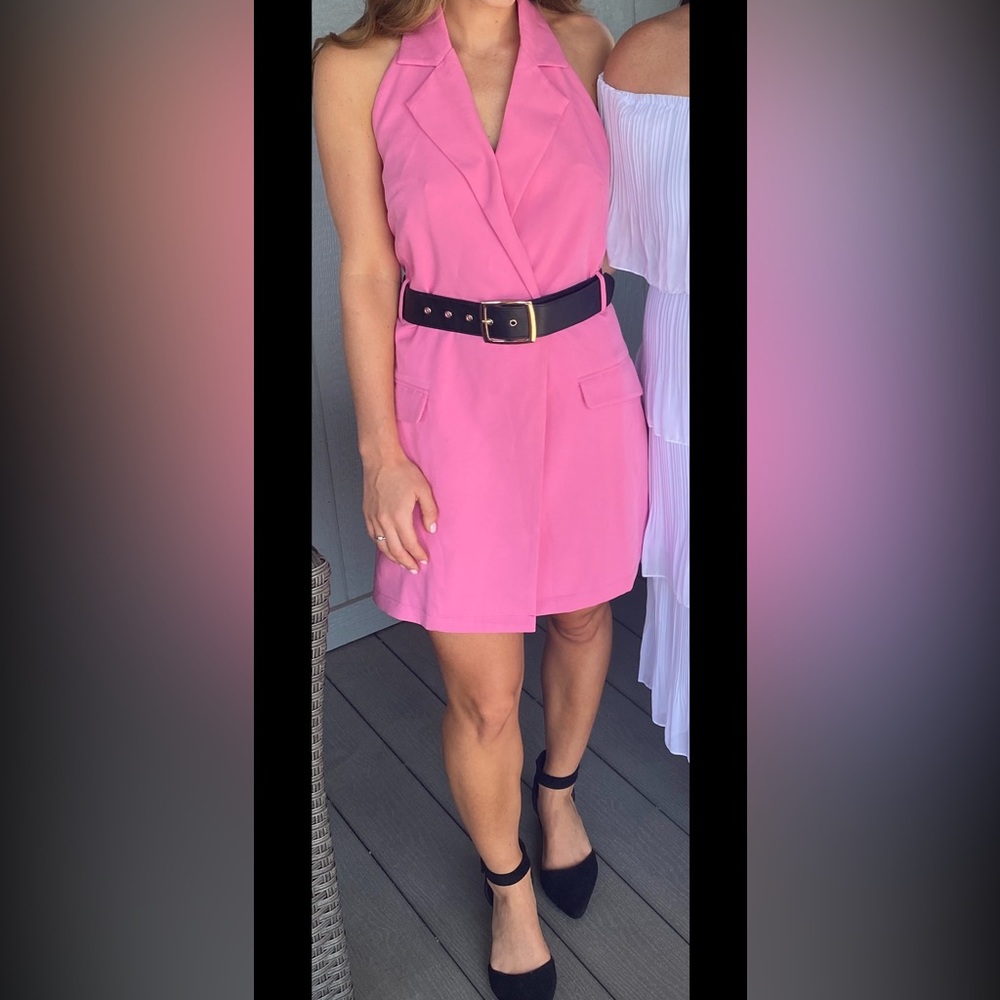 Pink Women's Collared Backless Dress